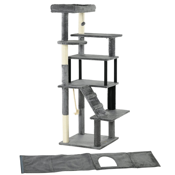 PawHut Cat Tree Tower for Indoor Cats, with Scratching Post, Cat House, Toy, Grey