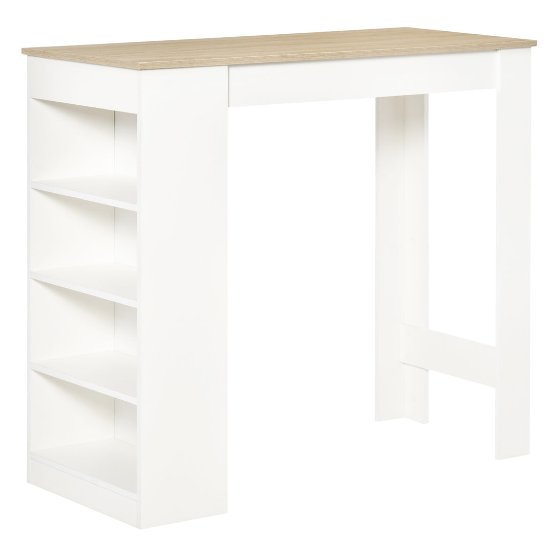 Bar Table, Dining Table with 4-Tier Storage Shelf for Breakfast Bar, Kitchen, Dining Room, Living Room, Natural