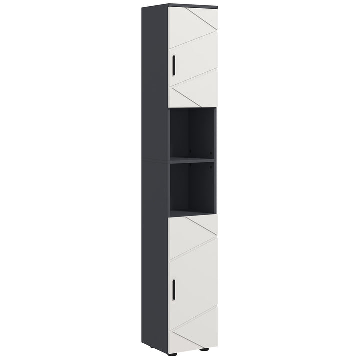 kleankin Tall Bathroom Cabinet: Narrow Storage with Open Shelves, 2 Door Cabinets, Adjustable Shelving, Grey | Aosom UK