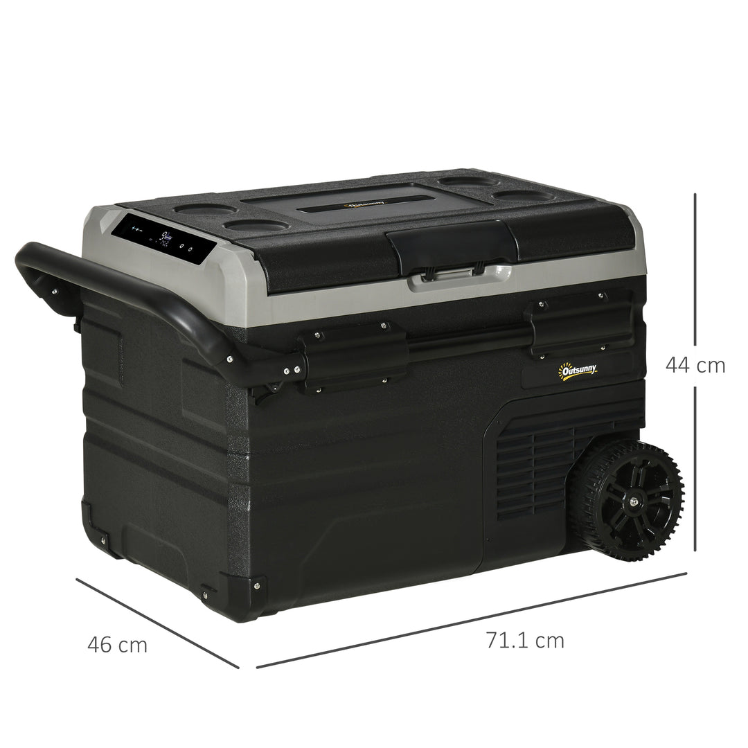 40L Car Refrigerator, Portable Compressor Cooler Box, Fridge Freezer w/ Inner LED Light, Foldable Handles, Cup Holders, 12/24V DC and 110-240V AC for Campervan RV Boat Travel Down to -20℃