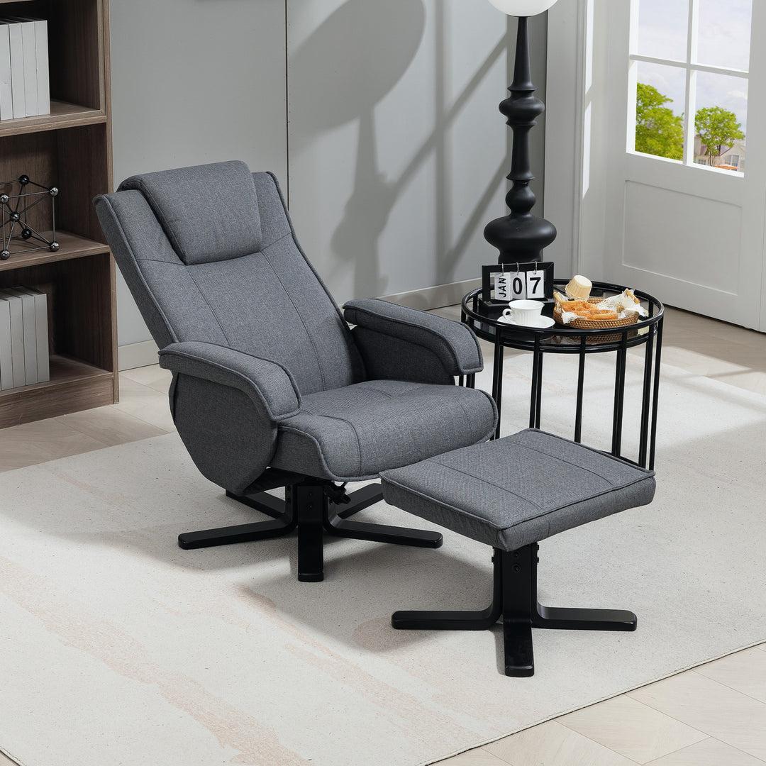 Rocker Swivel Recliner Chair with Footstool - Charcoal Grey Linen