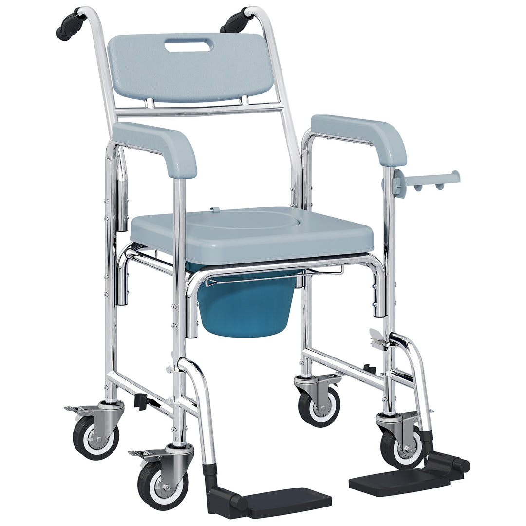 Rolling Shower Wheelchair for Seniors, Bedside Commode Chair with Locking Wheels, Seat, Backrest, Arms