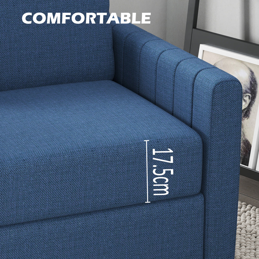 Modern Boxy Linen-Look Two-Seater Sofa - Blue