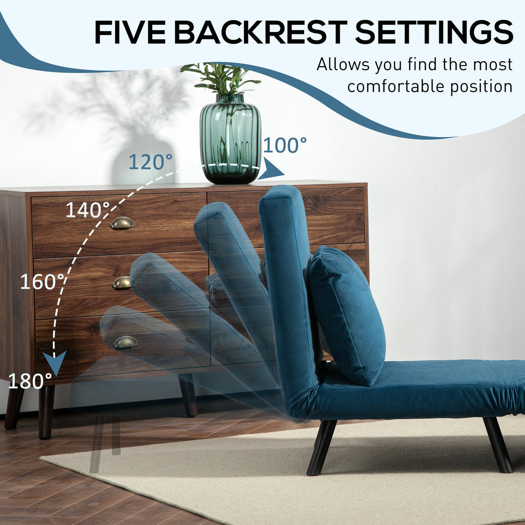 4-in-1 Velvet-Feel Single Chair Bed, with Pillow - Navy Blue