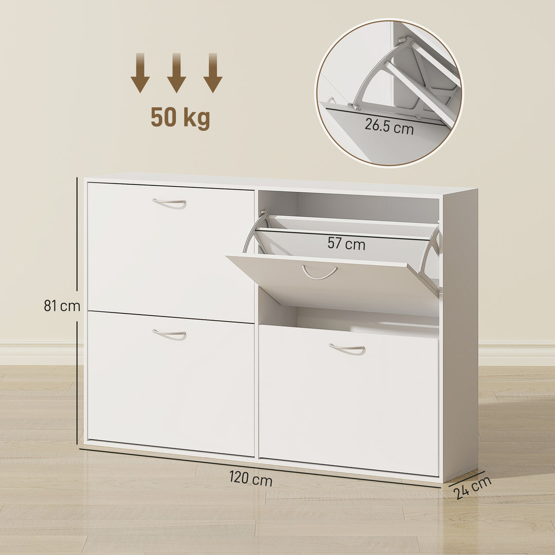 Wooden Modern Design 4 Drawer Shoes Cabinet Pull Down Shelf Storage Organiser - White