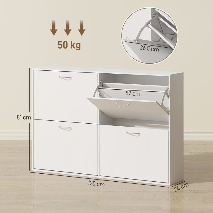 MCL Wooden Modern Design 4 Drawer Shoes Cabinet Pull Down Shelf Storage Organiser - White