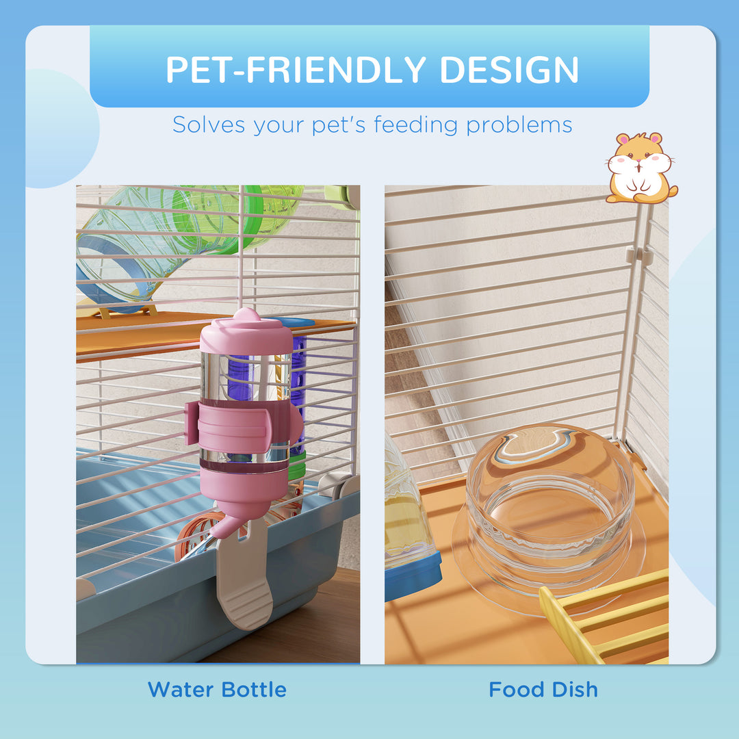 5 Tier Hamster Cage Carrier Habitat w/ Exercise Wheels, Tunnel, Light Blue