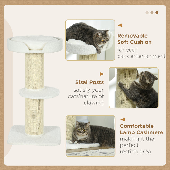 PawHut 2 Tier Sisal Sherpa Cat Tree with Basket Cushion Sisal Post Cream White | Aosom UK