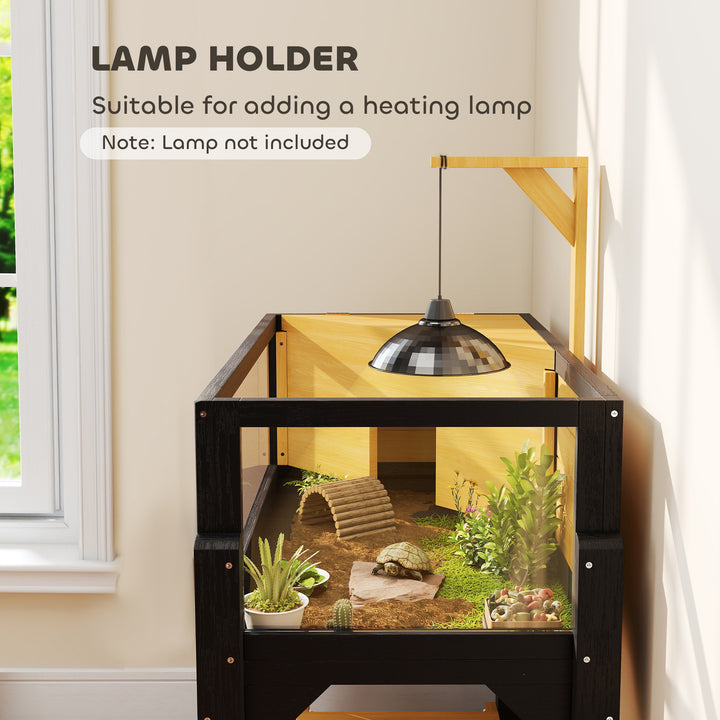 Wooden Tortoise House with Storage Shelf, Clear Observation Windows, Lamp Holder, Openable Top, Built-in Tray, Yellow