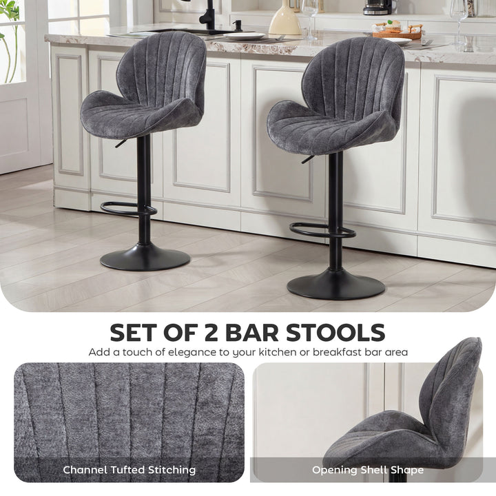 Bar Stools Set of 2, Swivel Barstools with Back, Adjustable Height and