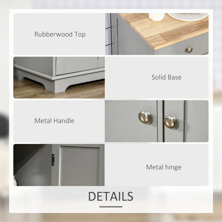 Sideboard with Rubberwood Top and Adjustable Shelves for Dining Room, Kitchen - Grey