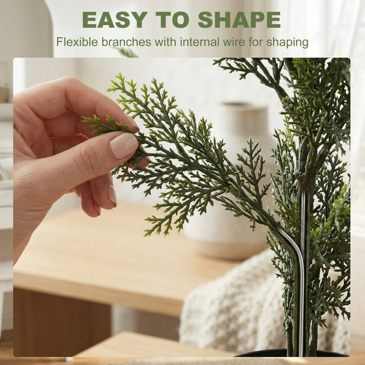 Set of 2 Decorative Artificial Plants Cypress in Weighted Pot, Fake Pl