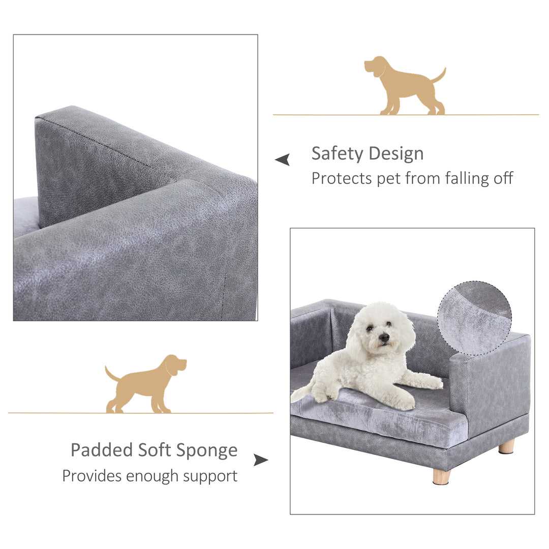 PawHut Dog Sofa Bed for Small-Sized Dogs, Elevated Pet Chair with PU Cover, Soft Cushion, Cat Couch Lounger with Anti-slip Legs - Grey