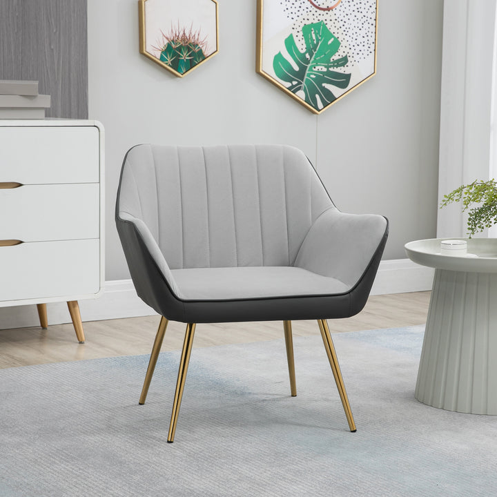 HOMCOM Velvet Accent Chair: Luxurious Armchair with Golden Legs for Lounge & Bedroom, Light Grey | Aosom UK