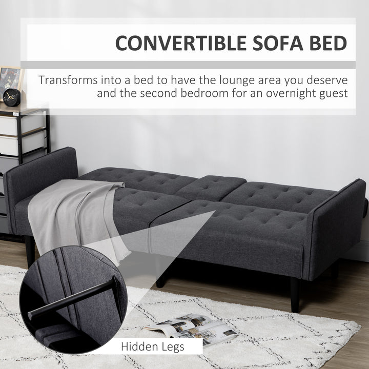 Three-Seater Sofa Bed, with Cupholders - Grey