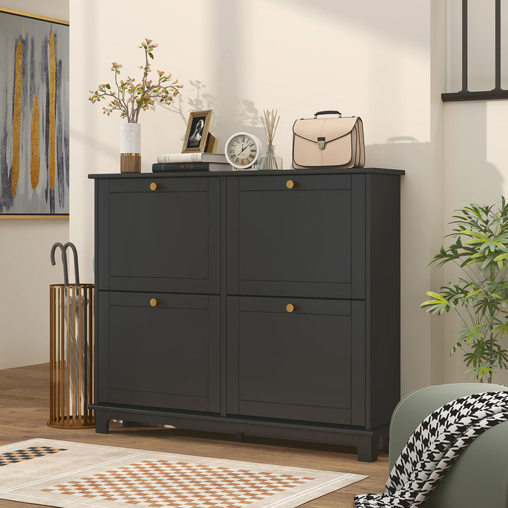 Narrow Shoe Storage Cabinet, Slim Shoe Cabinet with 4 Flip Drawers, Adjustable Shelves for 16 Pairs of Shoes, Black