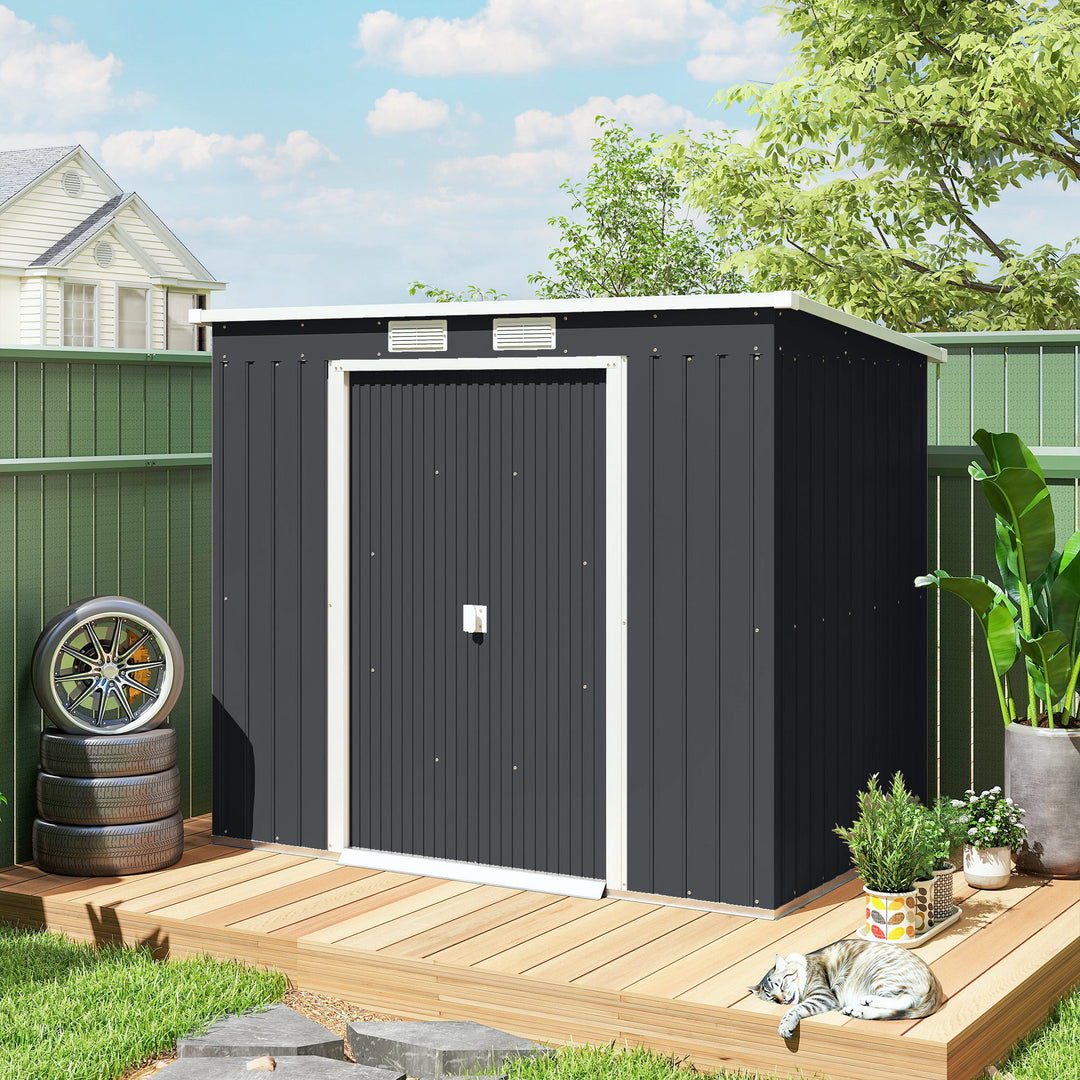 7 x 4ft Galvanised Steel Garden Shed, with Foundation Kit - Dark Grey