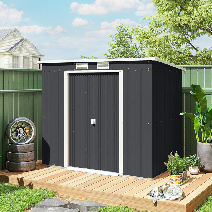 7 x 4ft Galvanised Steel Garden Shed, with Foundation Kit - Dark Grey