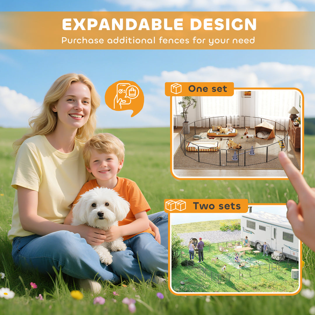 MCL 16 Panels Heavy Duty Puppy Playpen, for Small Dogs, Indoor and Outdoor Use - Grey