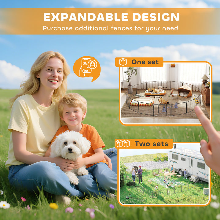 MCL 16 Panels Heavy Duty Puppy Playpen, for Small Dogs, Indoor and Outdoor Use - Grey