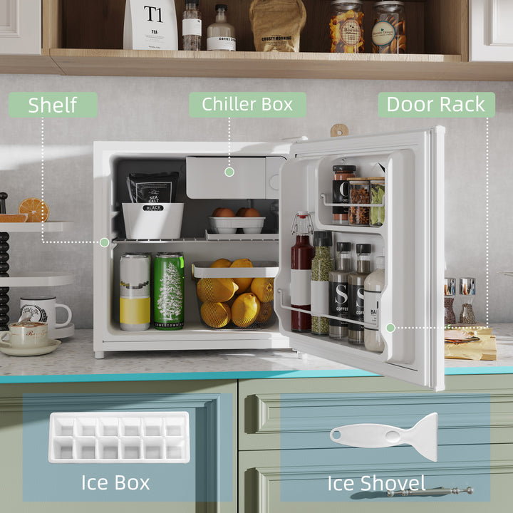 46 Litre Table Top Mini Fridge, Small Fridge with Ice Box, Reversible Door, Adjustable Temperature and Legs for Bedrooms, Home Office, Cream