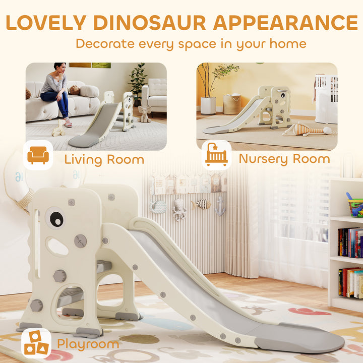 AIYAPLAY 3 in 1 Kids Slide with Climber, Basketball Hoop and Ball, Foldable Indoor Toddler Slide for Ages 2-5, Cream White