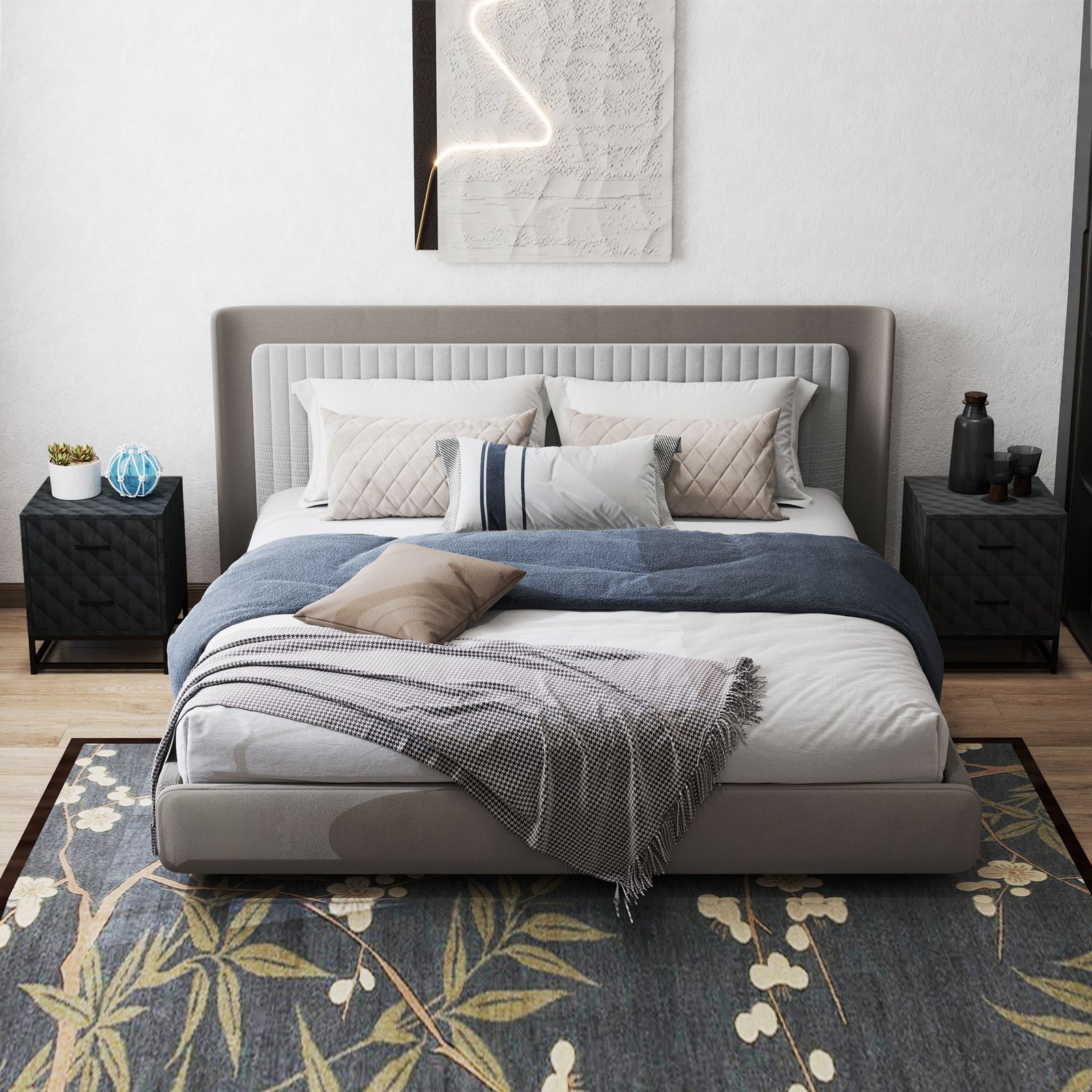 Bedside Tables Set of 2, Modern Bedside Table Nightstand with 2 Drawers, Bedside Cabinet Sofa Side Table with Storage, Steel Legs for Bedroom, Living Room, Black