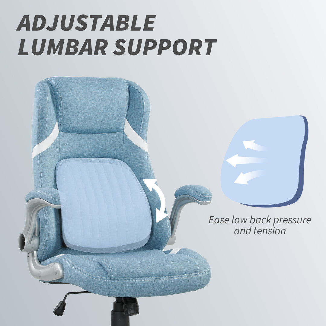 Linen-Look Office Chair, with Adjustable Height and Tension - Blue