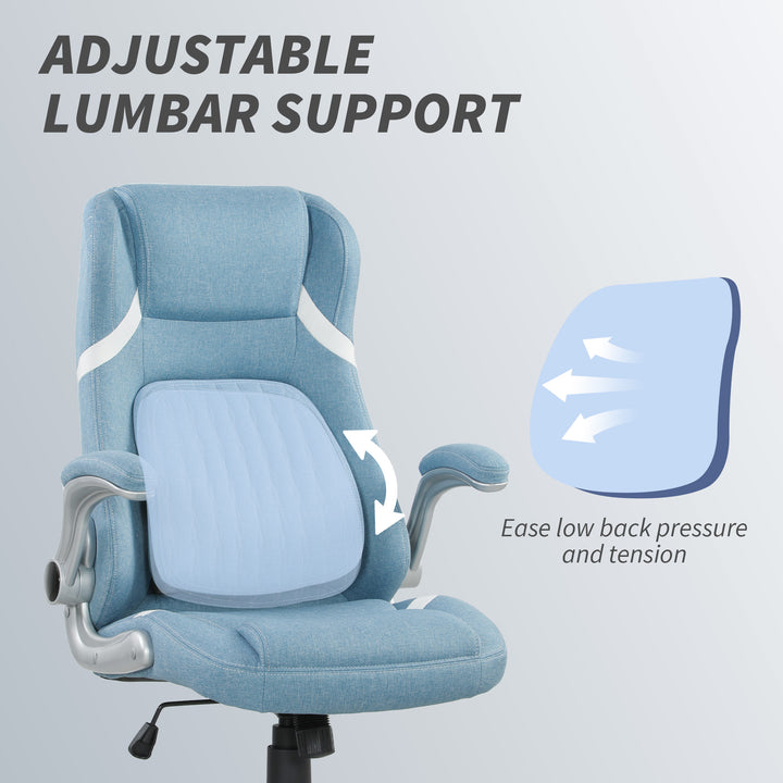 Linen-Look Office Chair, with Adjustable Height and Tension - Blue