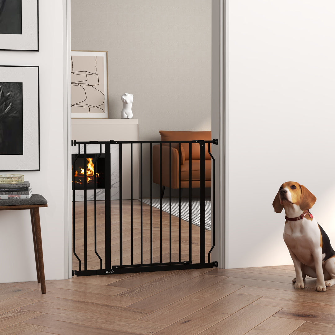 PawHut Wide Dog Safety Gate, with Door Pressure, for Doorways, Hallways, Staircases - Black | Aosom UK