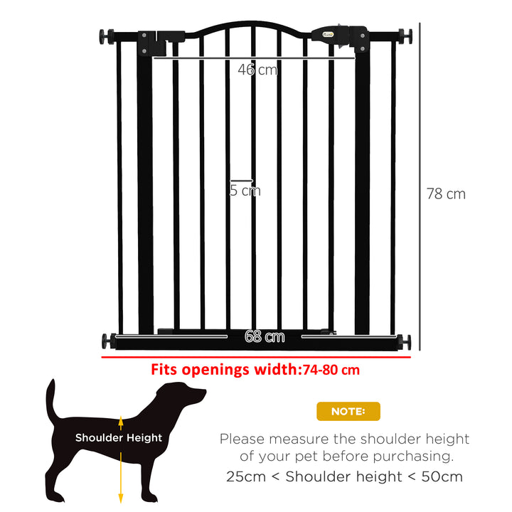 PawHut Metal 74-80cm Adjustable Pet Gate Safety Barrier w/ Auto-Close Door Black | Aosom UK