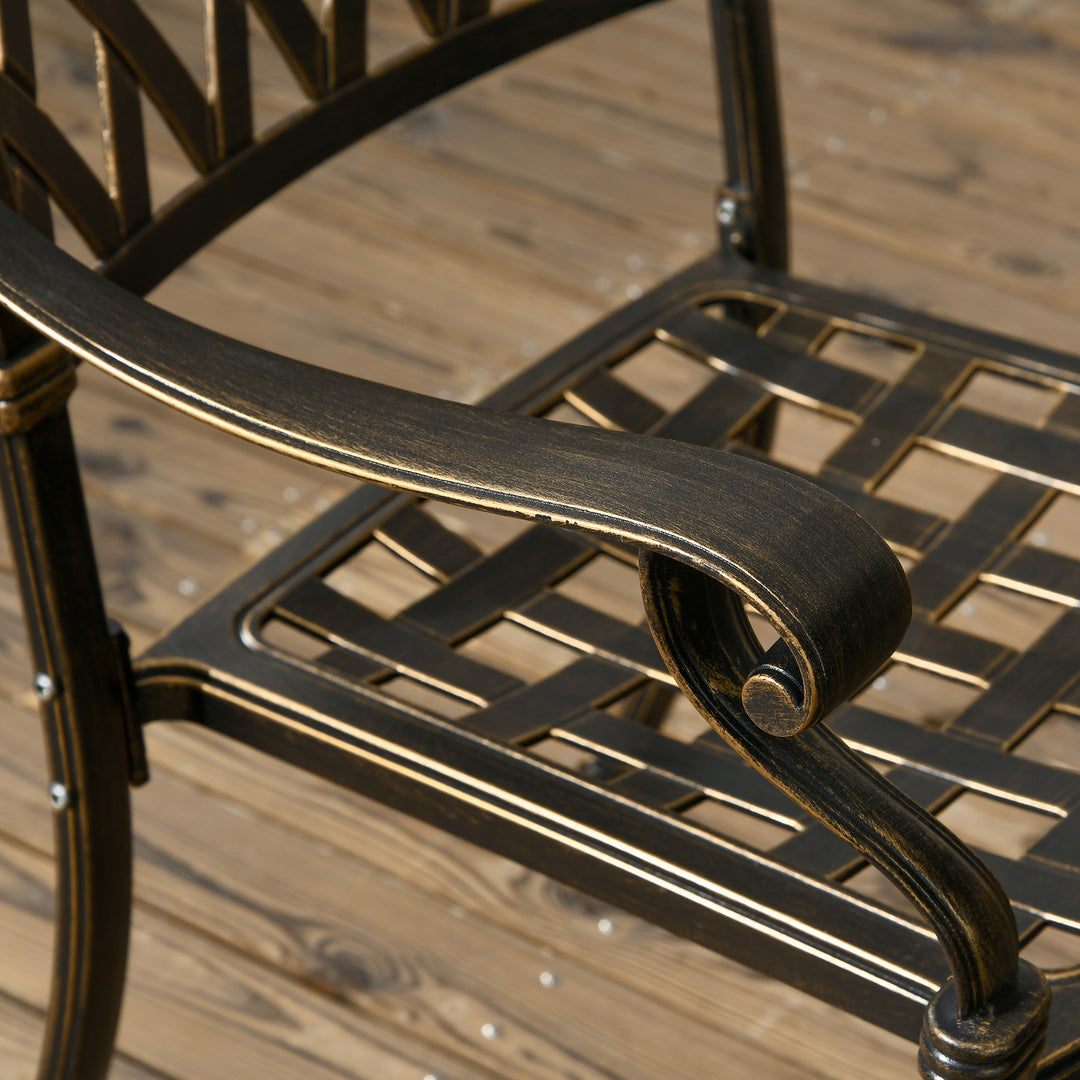 MCL 5-Piece Outdoor Furniture Dining Set, Cast Aluminum Conversation Set Includes 4 Chairs and 90cm Round Table with 50mm Umbrella Hole for Patio Garden Deck, Flower Design