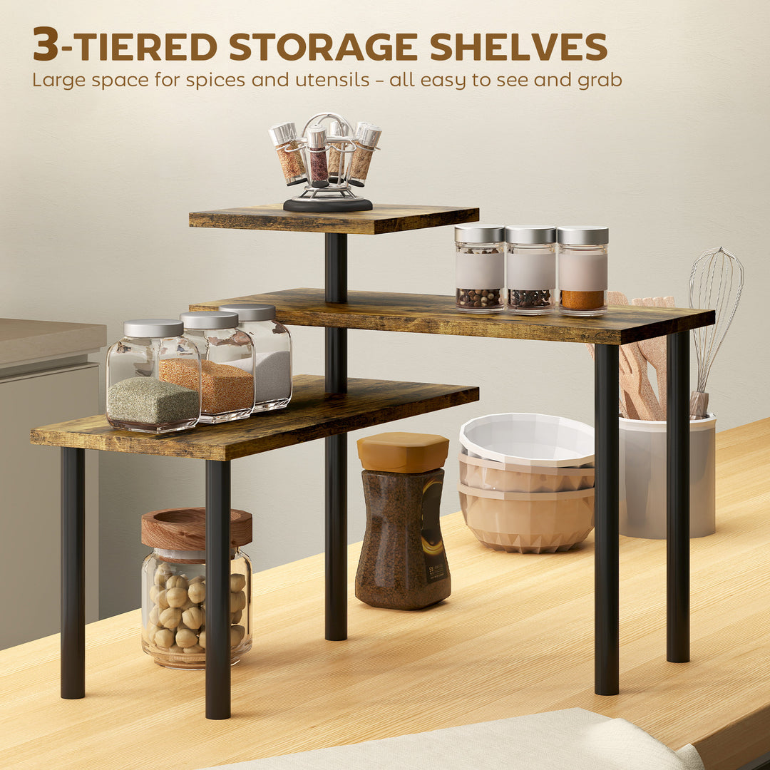 3-Tier Kitchen Countertop Organiser, Adjustable Spice Rack, Corner She