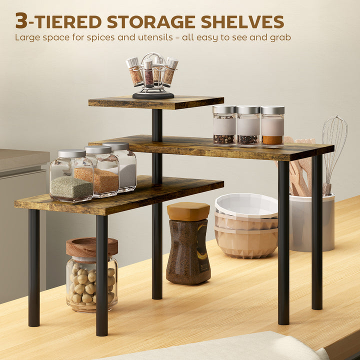 3-Tier Kitchen Countertop Organiser, Adjustable Spice Rack, Corner She