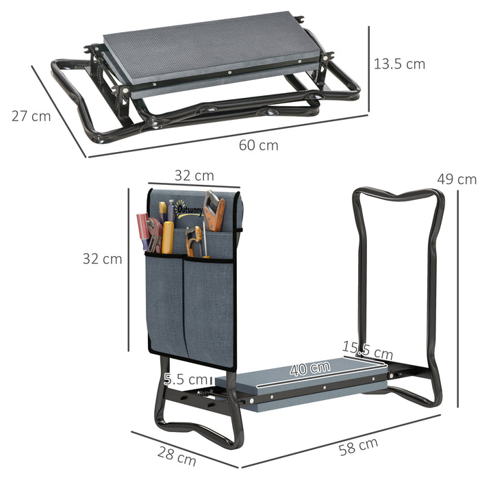 Steel Frame Padded Garden Kneeler, with Tool Bag - Grey