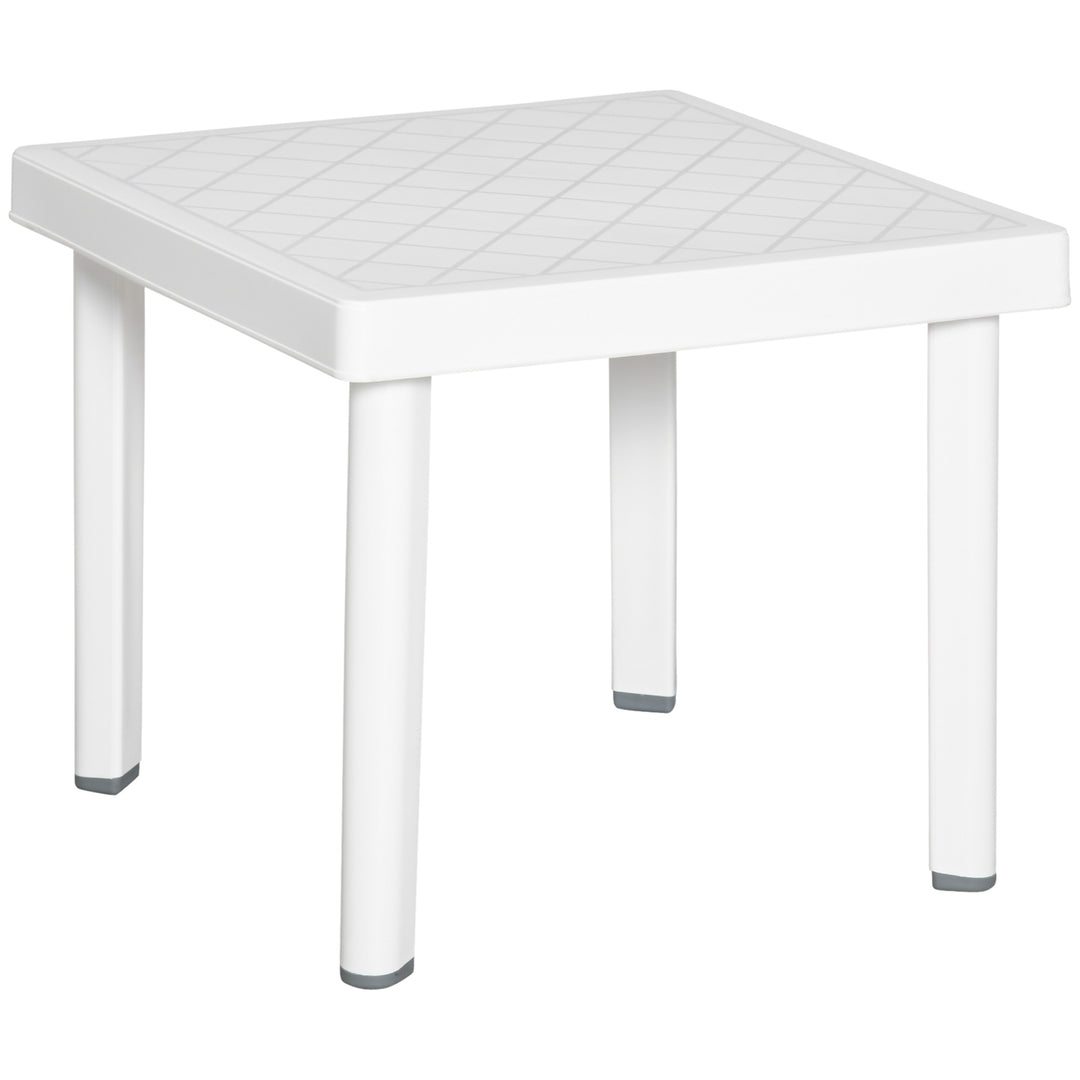 Garden Side Table Plastic Outdoor Square Coffee End Table for Drink Snack, White