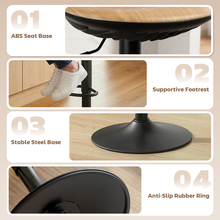 Set of 2 Barstools PU Leather Kitchen Stools with Saddle Seat Height A