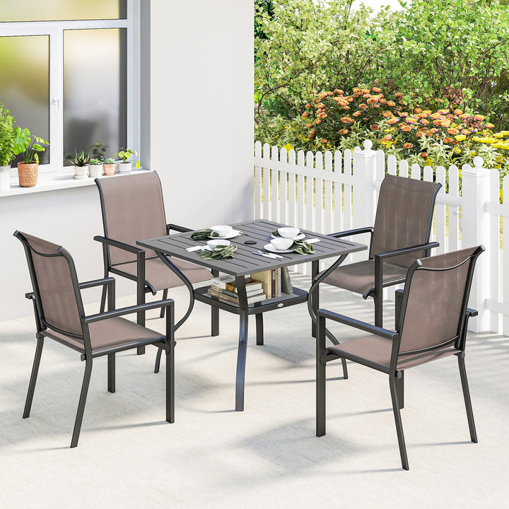 5 Pieces Outdoor Dining Set for 4, Garden Table and Stackable Chairs w