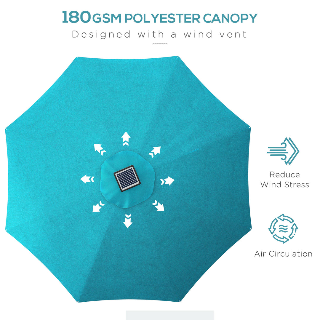 3m Parasol, with Solar-Powered LED Lights - Blue