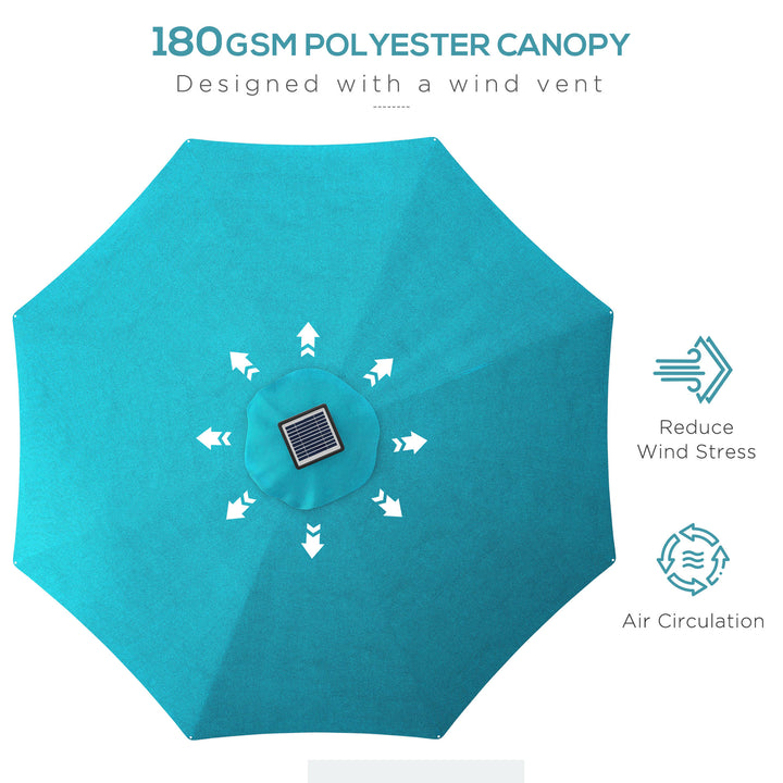 3m Parasol, with Solar-Powered LED Lights - Blue