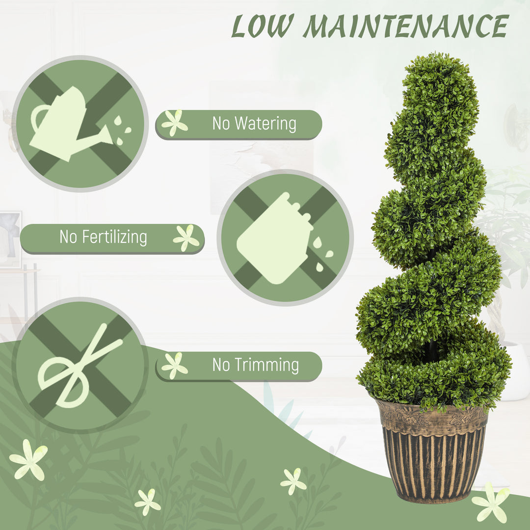 Set of 2 Artificial Plants, Topiary Spiral Boxwood Trees with Pot, for