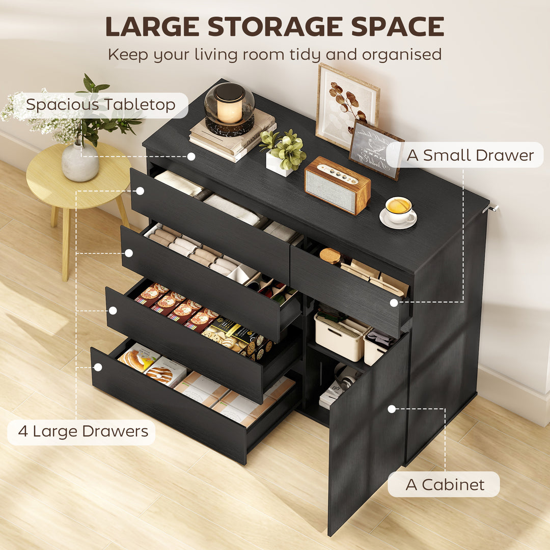 Modern Chest Of Drawers, 5 Drawer Dresser with Adjustable Shelf, Soft-