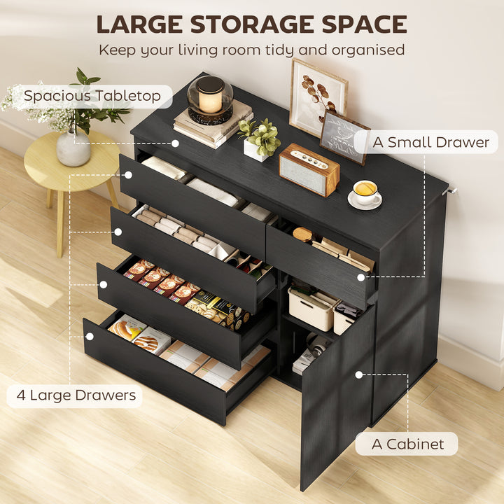 Modern Chest Of Drawers, 5 Drawer Dresser with Adjustable Shelf, Soft-