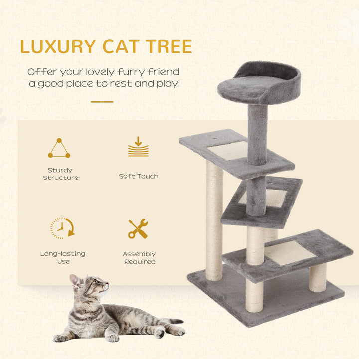 PawHut 100cm Cat Tree Uk Cat Tower Cat Tree for Large Cats, Solid Particle Board for Long Term Use, Beige & Grey | Aosom UK