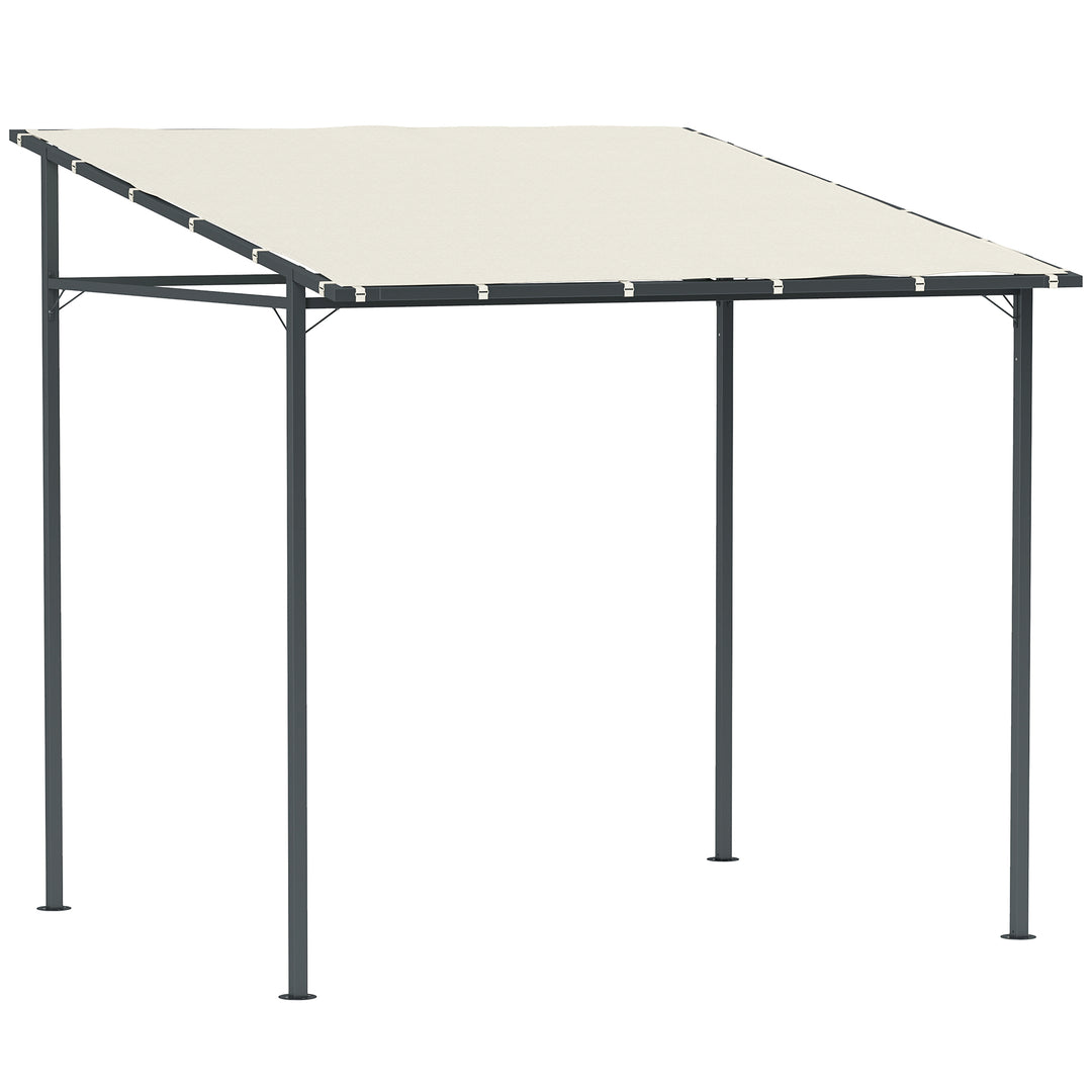 2.4 x 2.4 m Wall Mounted Pergola Gazebo with PA Coating Fabric and Metal Frame, UPF30+, Lean to Garden Gazebo, Wind Resistant Outdoor Sun Shade Shelter for Garden, Deck, Cream White