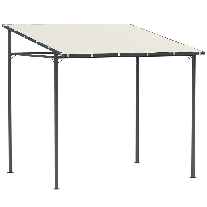 2.4 x 2.4 m Wall Mounted Pergola Gazebo with PA Coating Fabric and Metal Frame, UPF30+, Lean to Garden Gazebo, Wind Resistant Outdoor Sun Shade Shelter for Garden, Deck, Cream White