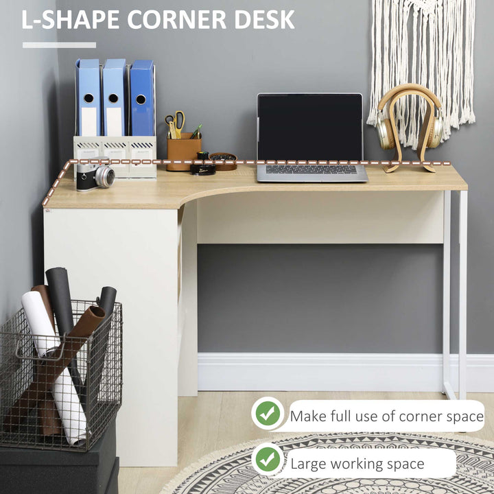 HOMCOM L-Shaped Corner Computer Desk Study Table PC Work w/ Storage Shelf Drawer Slide Office Home Workstation Space Saving - Light Brown | Aosom UK