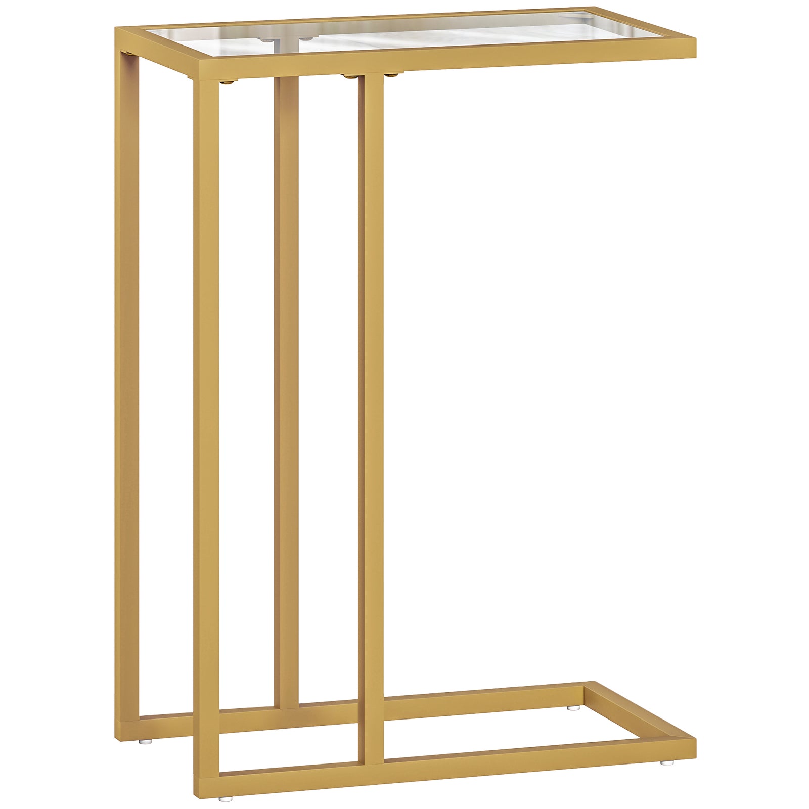 C-Shaped Side Table, Modern Slim End Table with Tempered Glass Tabletop, Steel Frame for Small Space, Living Room, Bedroom, Gold Tone