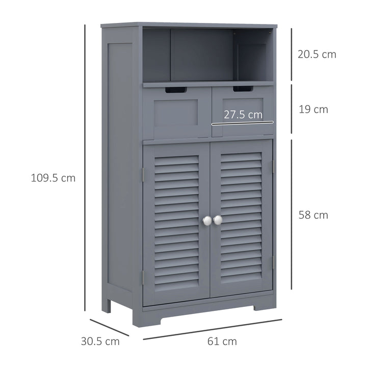 Three-Part Bathroom Storage Unit, with Shelf, Drawers & Cupboard - Grey