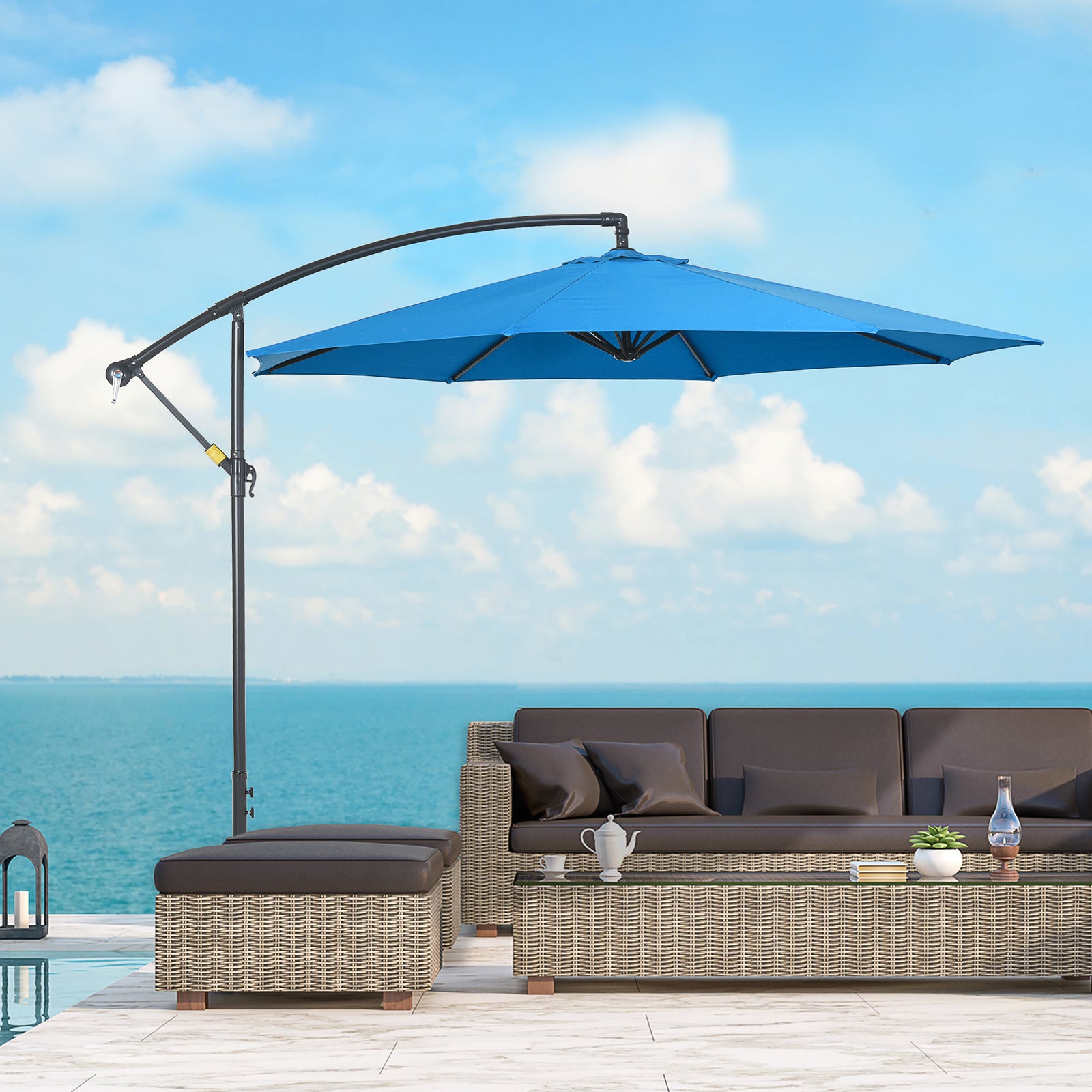 3(m) Offset Cantilever Parasol, with Cross Base - Blue